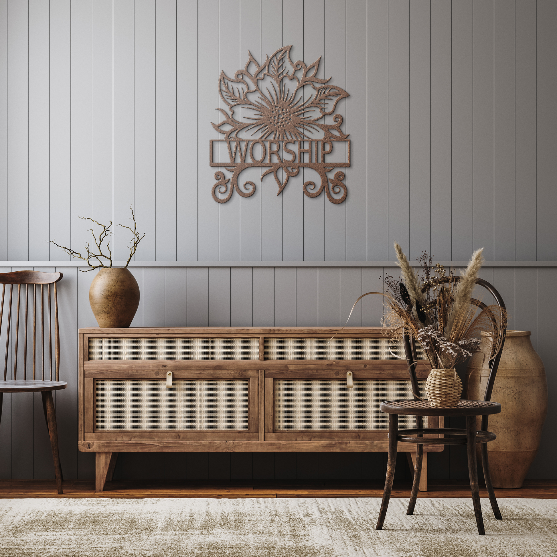 WORSHIP_METAL_SIGN_Copper_Rustic_Hallway_Mockup.png