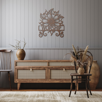 WORSHIP_METAL_SIGN_Copper_Rustic_Hallway_Mockup.png