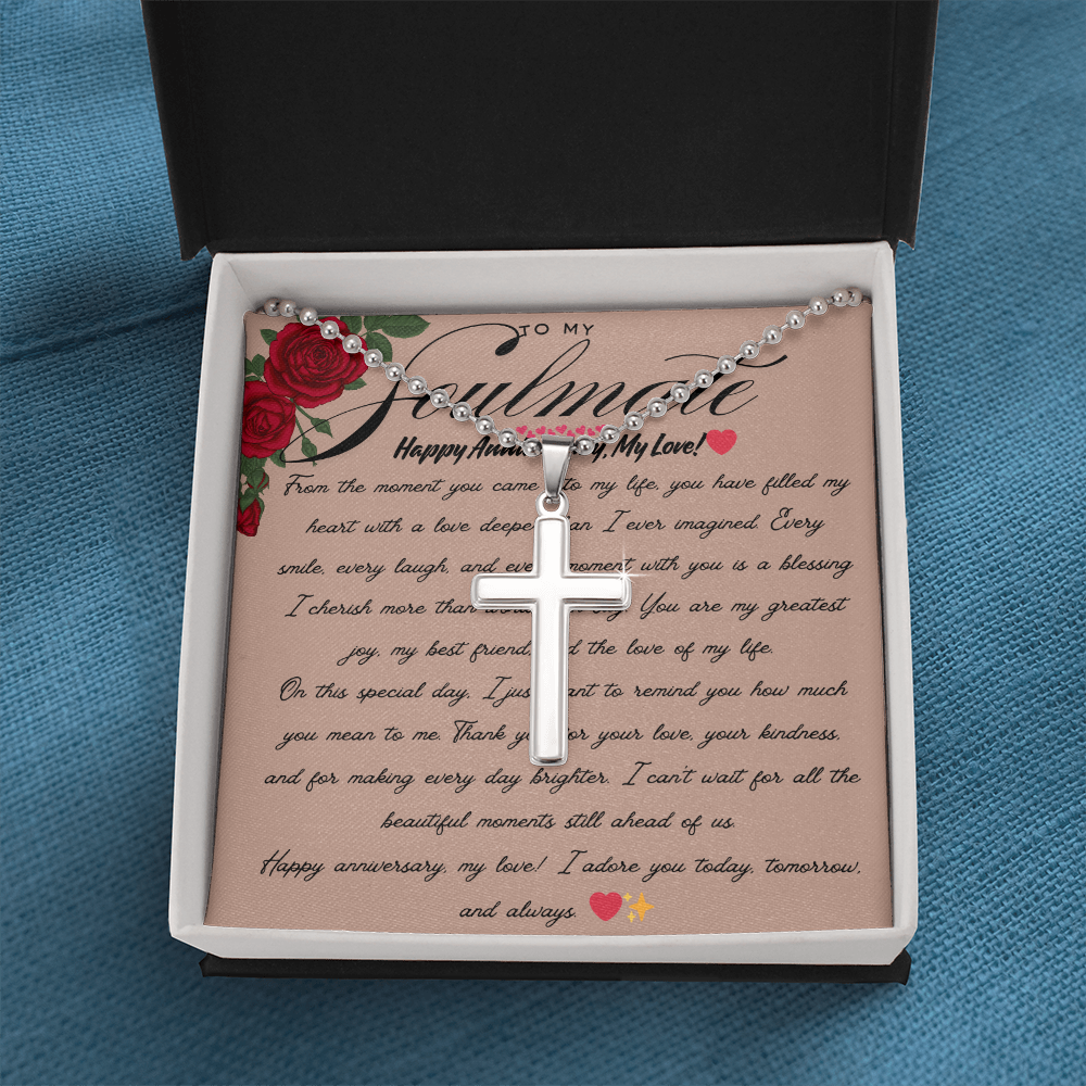 TO MY SOULMATE - HAPPY ANNIVERSARY - CROSS NECKLACE GIFT SET