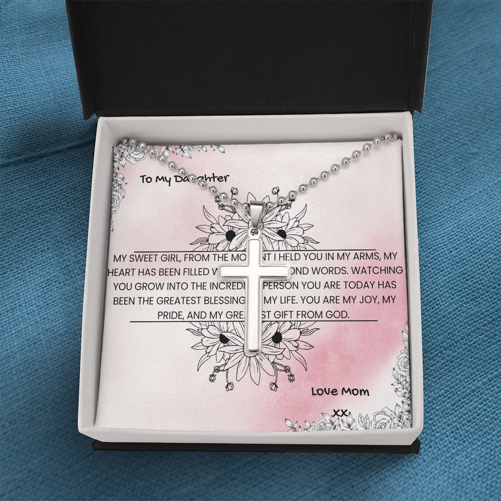 TO MY DAUGHTER - LOVE MOM - CROSS NECKLACE GIFT SET