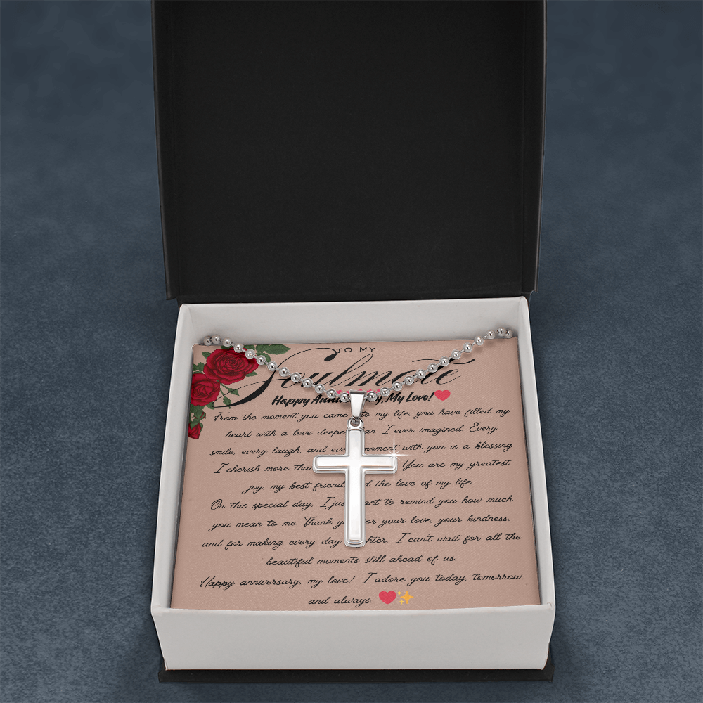 TO MY SOULMATE - HAPPY ANNIVERSARY - CROSS NECKLACE GIFT SET