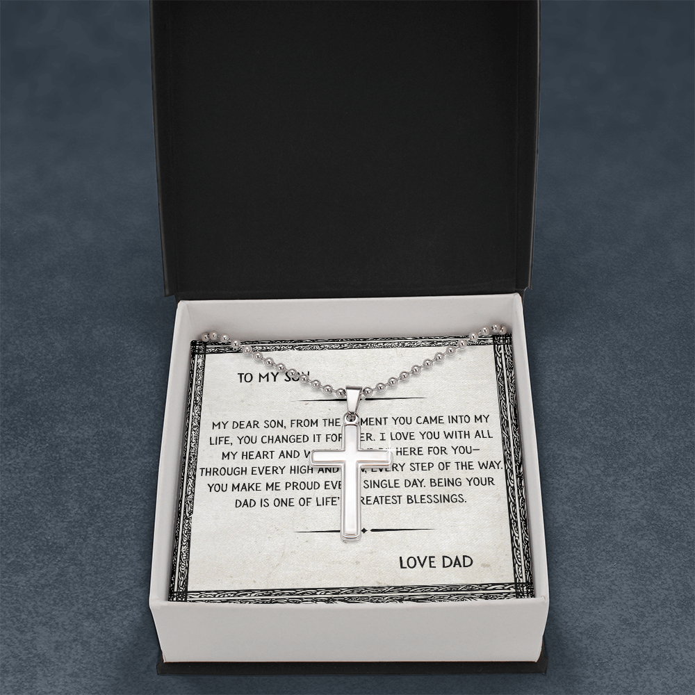 TO MY SON - LOVE DAD - CROSS NECKLACE GIFT SET