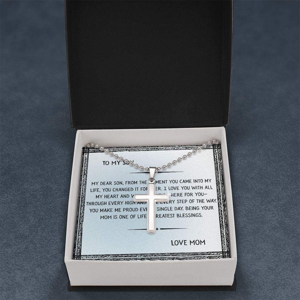 TO MY SON - LOVE MOM - CROSS NECKLACE GIFT SET