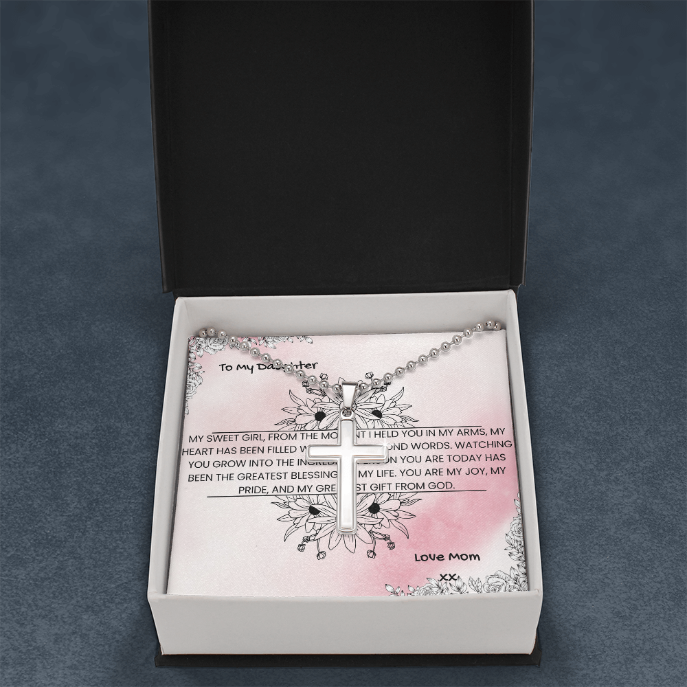 TO MY DAUGHTER - LOVE MOM - CROSS NECKLACE GIFT SET