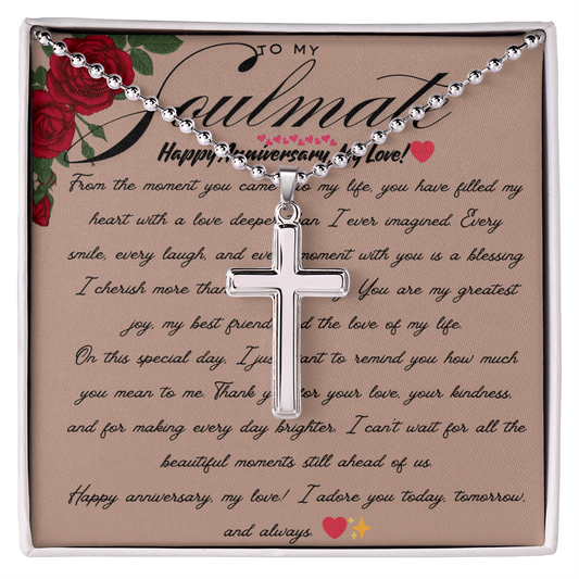 TO MY SOULMATE - HAPPY ANNIVERSARY - CROSS NECKLACE GIFT SET