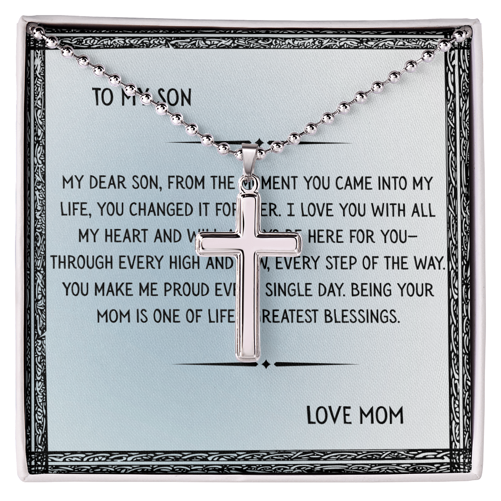 TO MY SON - LOVE MOM - CROSS NECKLACE GIFT SET