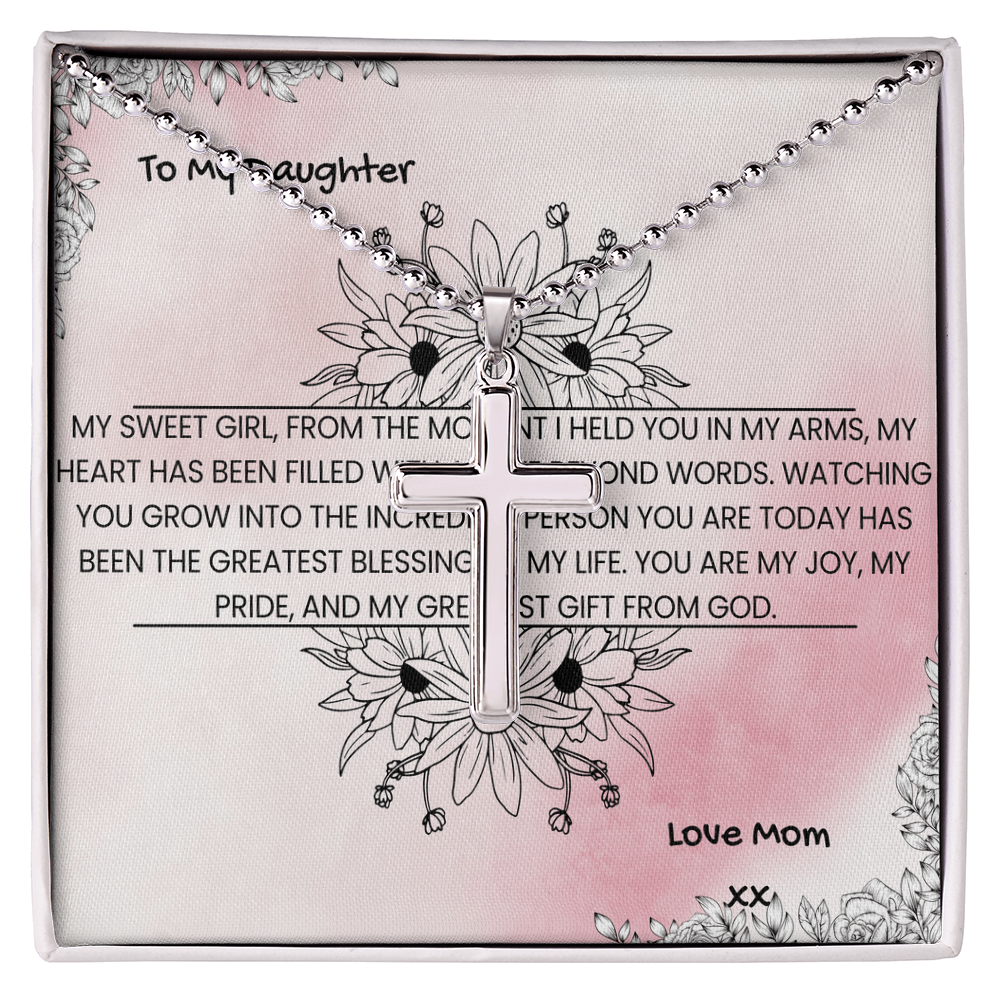 TO MY DAUGHTER - LOVE MOM - CROSS NECKLACE GIFT SET