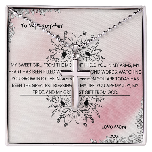 TO MY DAUGHTER - LOVE MOM - CROSS NECKLACE GIFT SET