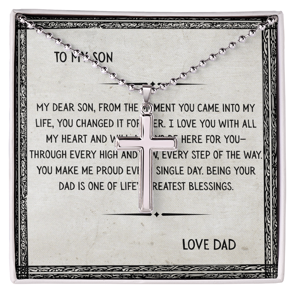 TO MY SON - LOVE DAD - CROSS NECKLACE GIFT SET