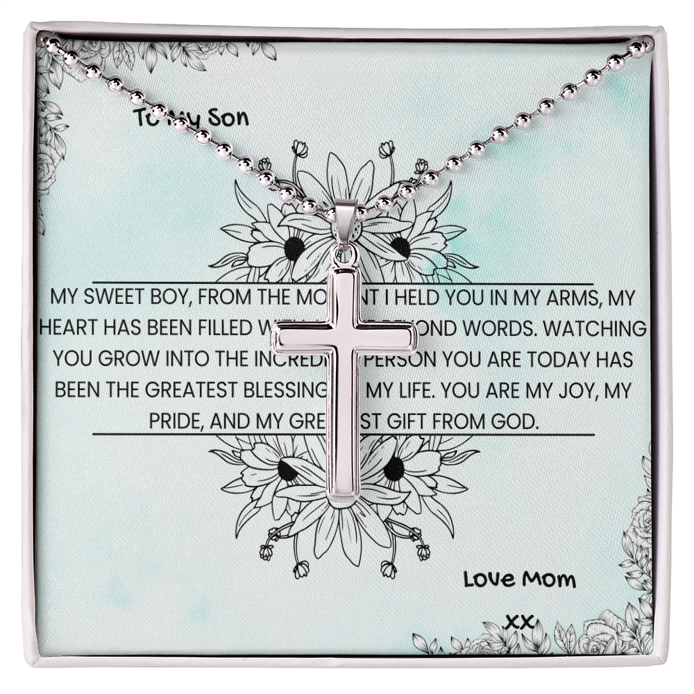 TO MY SON - LOVE MOM - CROSS NECKLACE GIFT SET