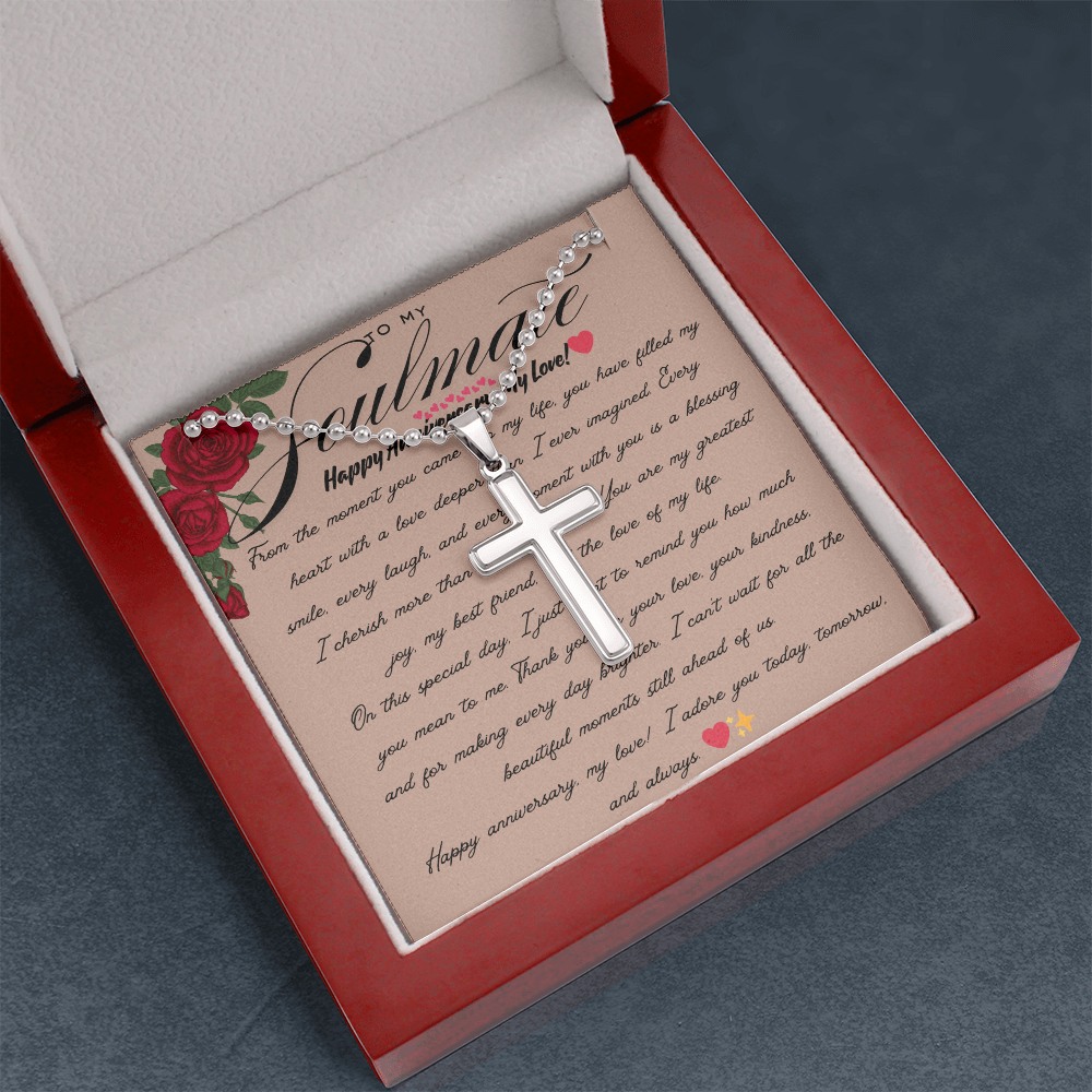 TO MY SOULMATE - HAPPY ANNIVERSARY - CROSS NECKLACE GIFT SET