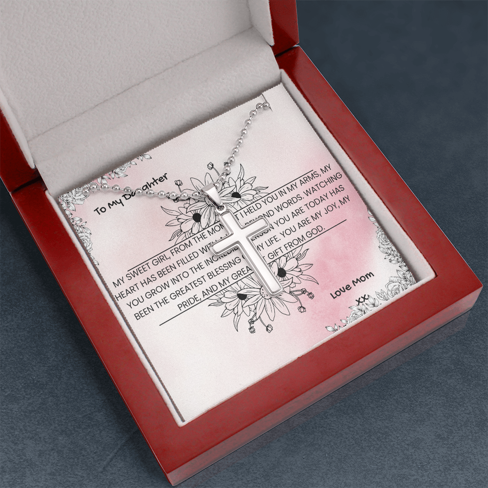 TO MY DAUGHTER - LOVE MOM - CROSS NECKLACE GIFT SET
