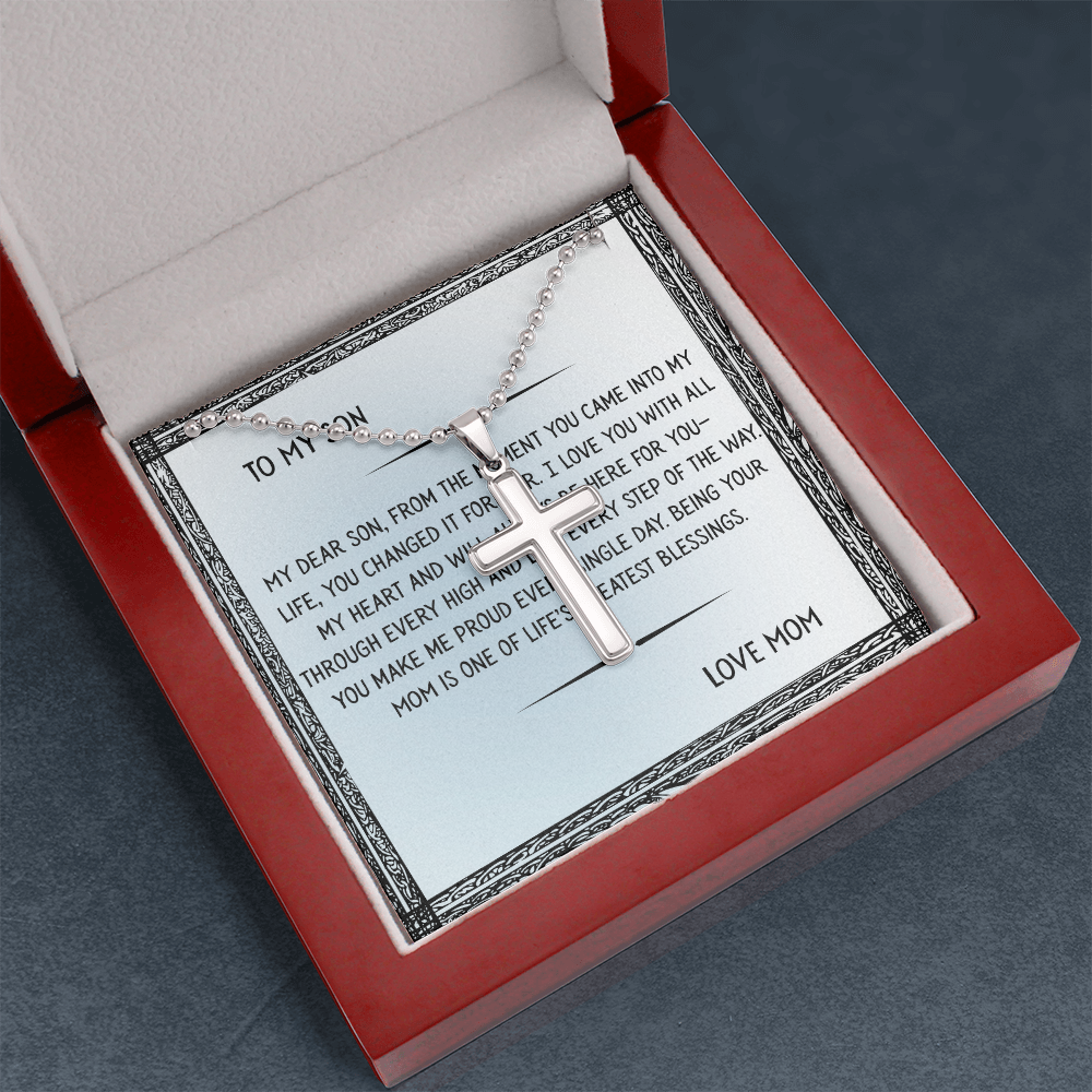 TO MY SON - LOVE MOM - CROSS NECKLACE GIFT SET