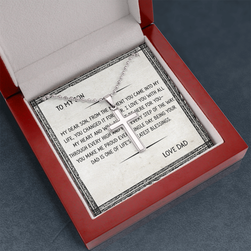 TO MY SON - LOVE DAD - CROSS NECKLACE GIFT SET