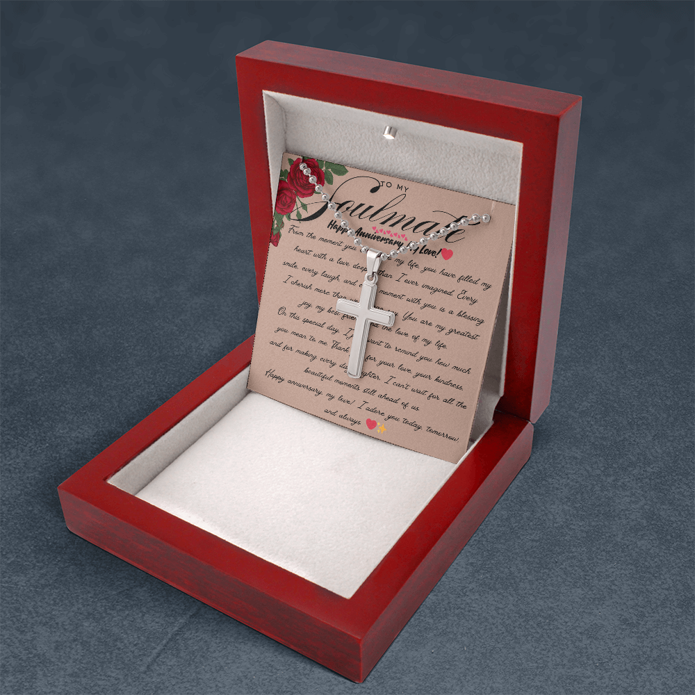 TO MY SOULMATE - HAPPY ANNIVERSARY - CROSS NECKLACE GIFT SET