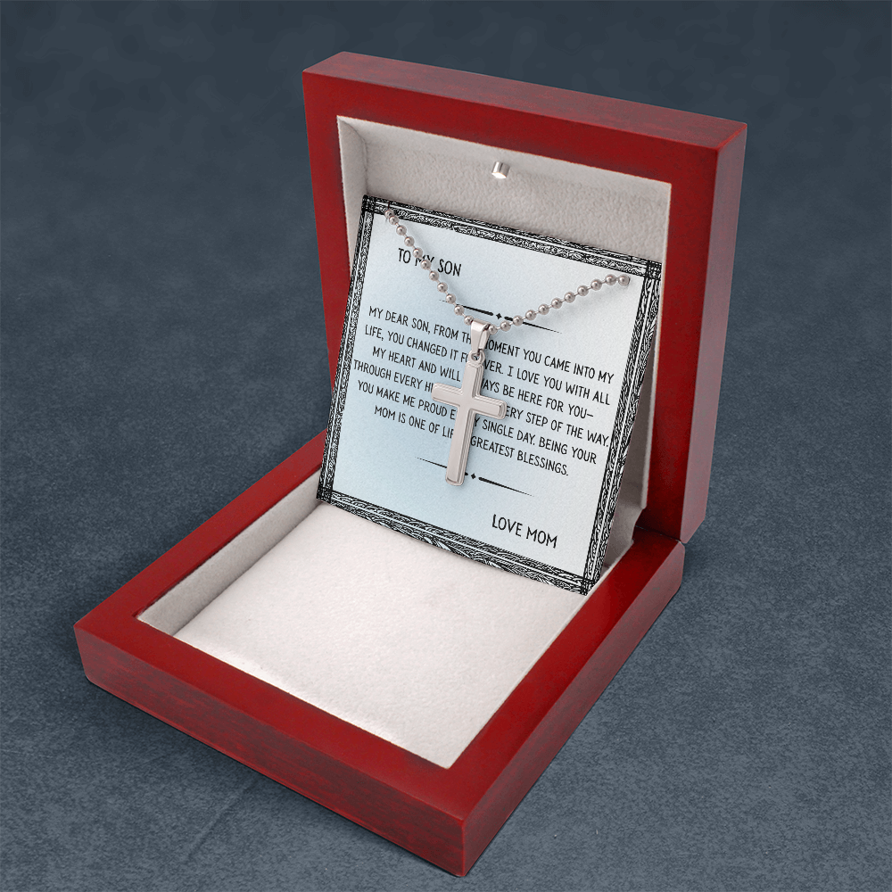 TO MY SON - LOVE MOM - CROSS NECKLACE GIFT SET