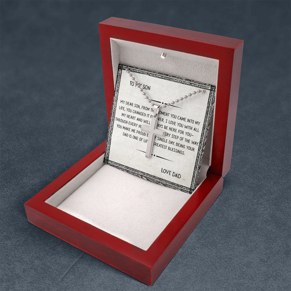 TO MY SON - LOVE DAD - CROSS NECKLACE GIFT SET