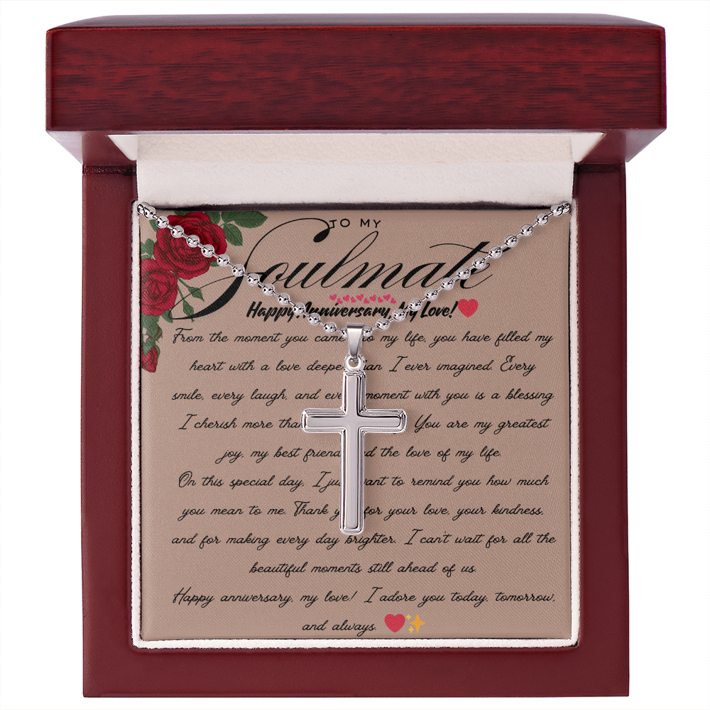 TO MY SOULMATE - HAPPY ANNIVERSARY - CROSS NECKLACE GIFT SET
