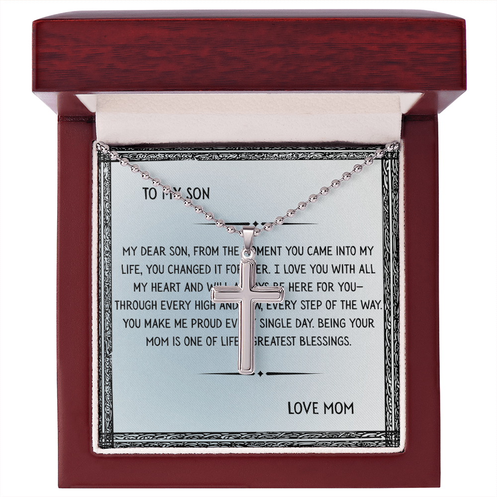 TO MY SON - LOVE MOM - CROSS NECKLACE GIFT SET