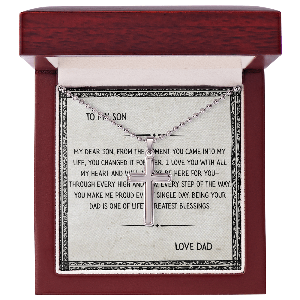 TO MY SON - LOVE DAD - CROSS NECKLACE GIFT SET