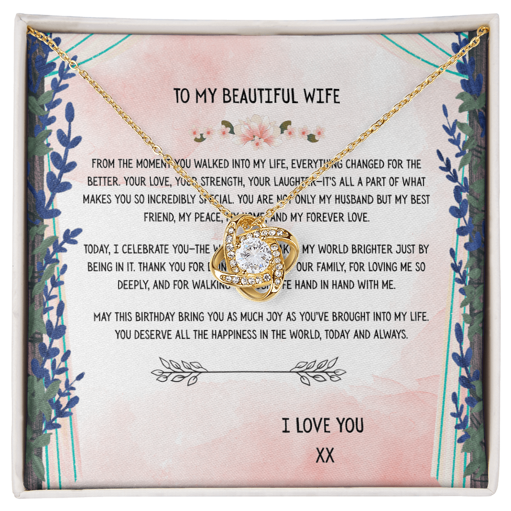 TO MY BEAUTIFUL WIFE - HAPPY BIRTHDAY - LOVE KNOT NECKLACE GIFT SET
