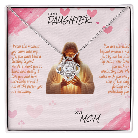 TO MY DAUGHTER - LOVE MOM - LOVE KNOT NECKLACE