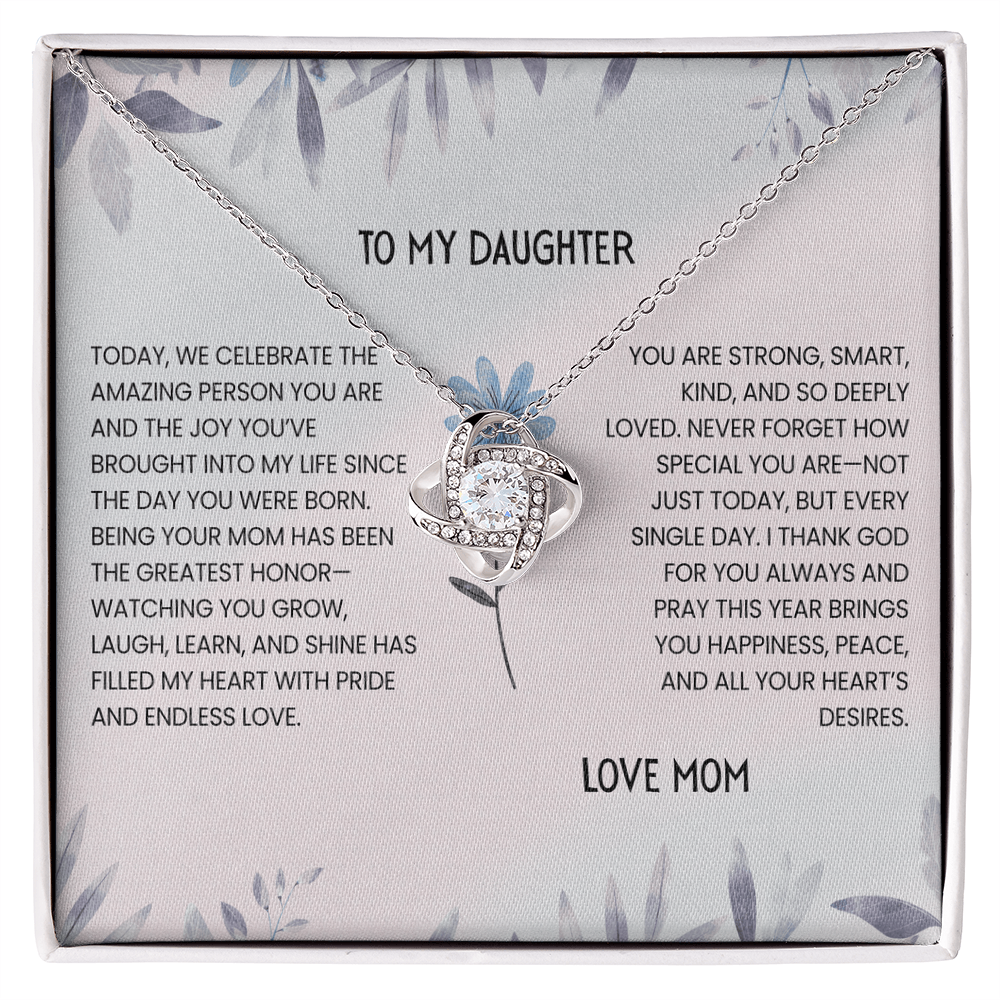 TO MY DAUGHTER - LOVE MOM - LOVE KNOT NECKLACE GIFT SET