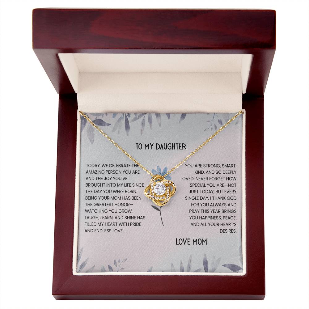 TO MY DAUGHTER - LOVE MOM - LOVE KNOT NECKLACE GIFT SET