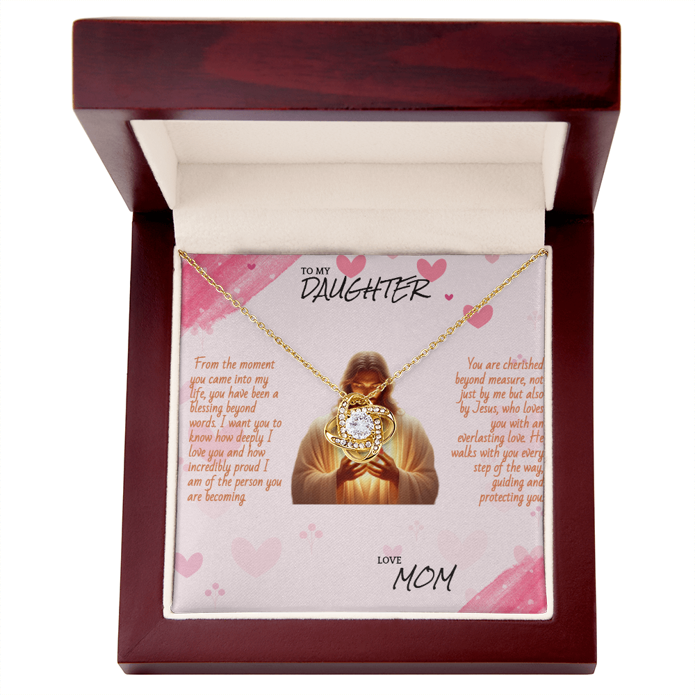TO MY DAUGHTER - LOVE MOM - LOVE KNOT NECKLACE