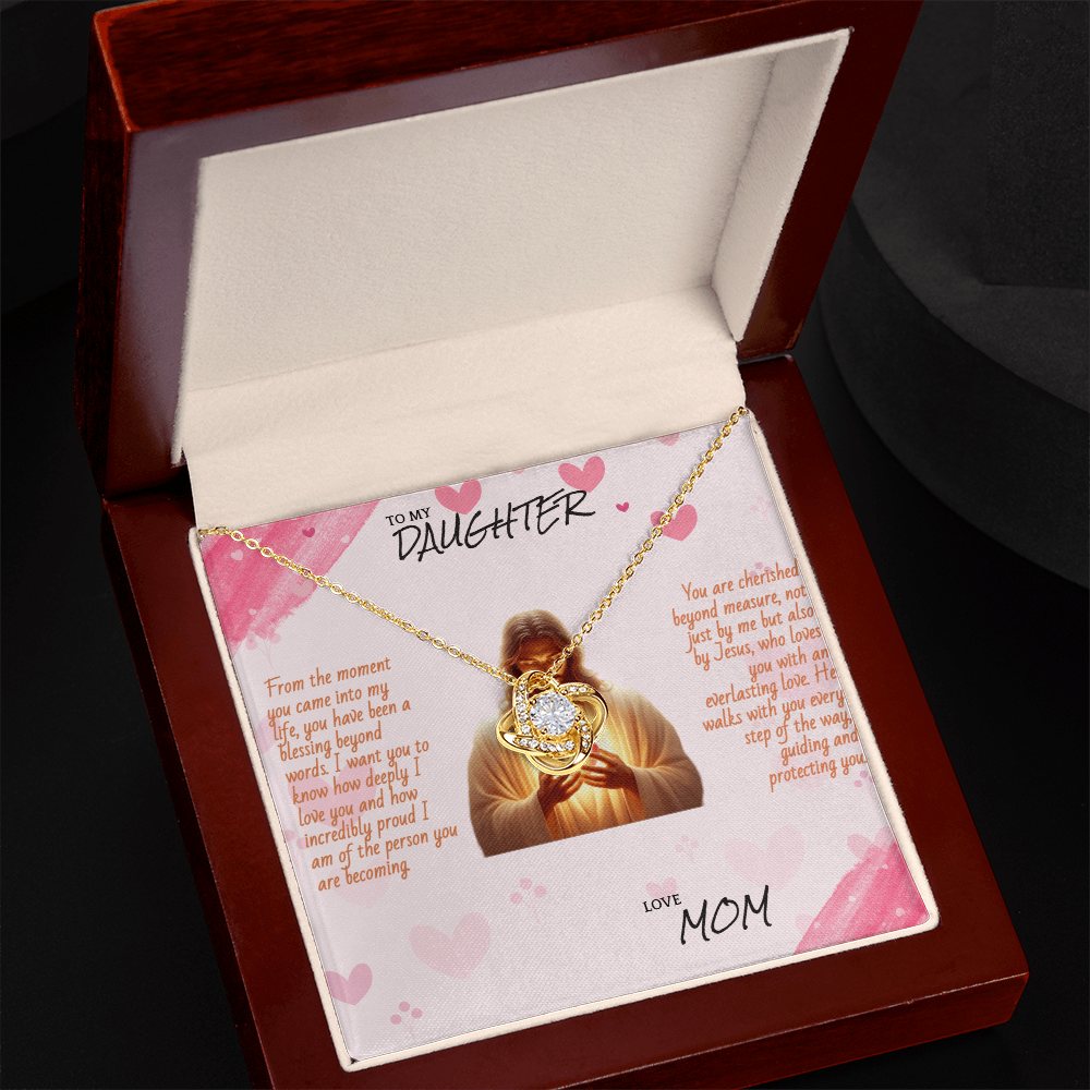 TO MY DAUGHTER - LOVE MOM - LOVE KNOT NECKLACE