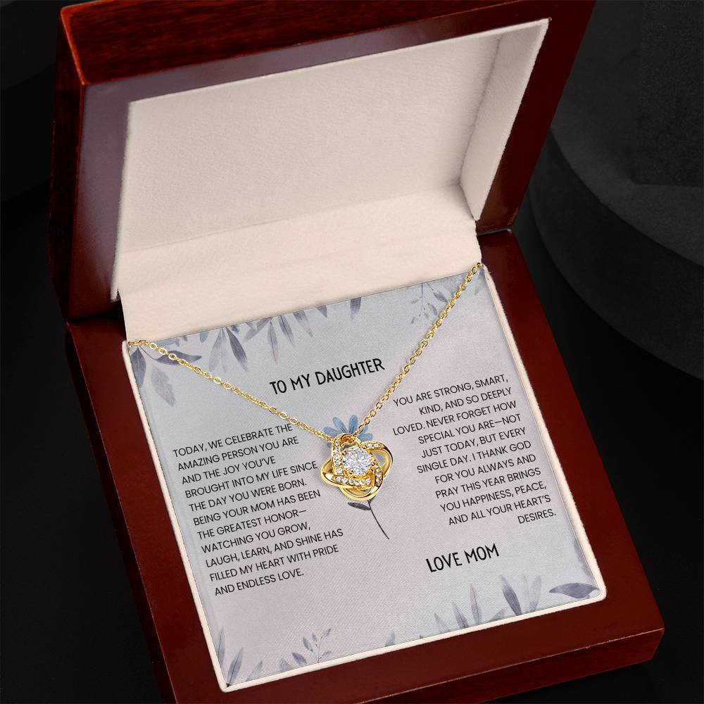 TO MY DAUGHTER - LOVE MOM - LOVE KNOT NECKLACE GIFT SET