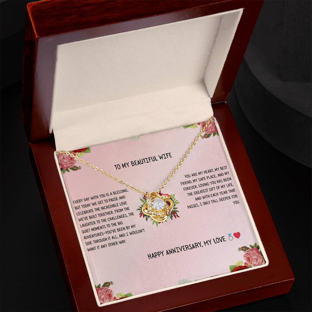 TO MY BEAUTIFUL WIFE - HAPPY ANNIVERSARY - LOVE KNOT NECKLACE GIFT SET