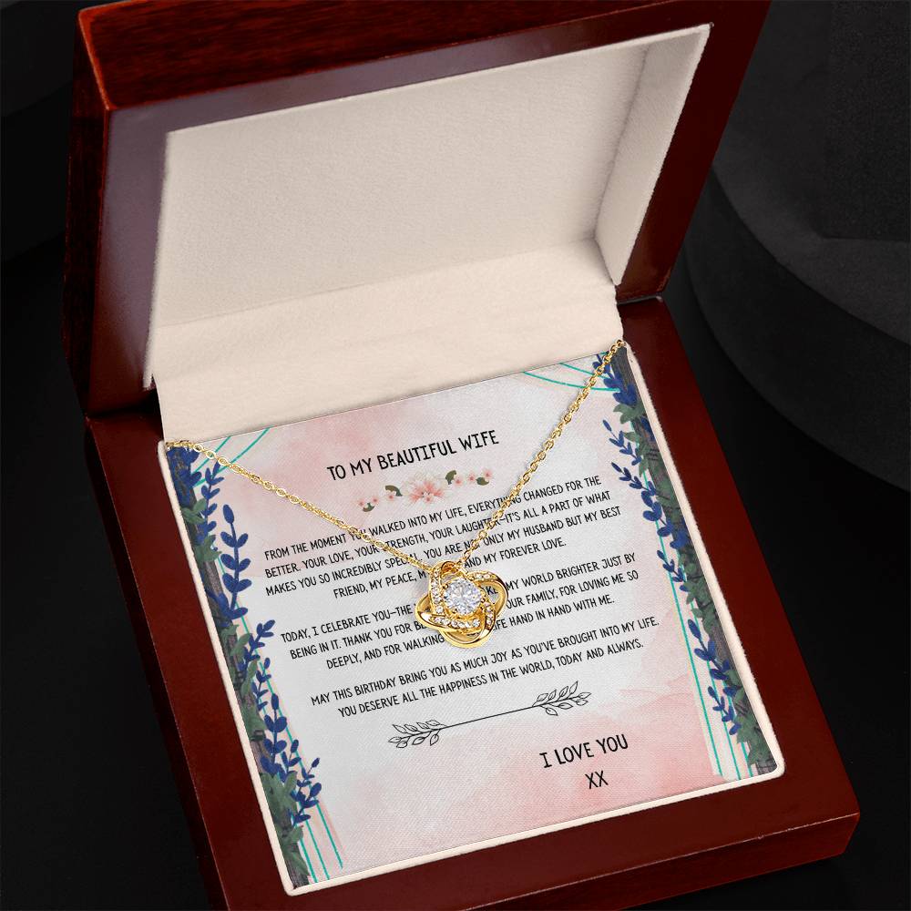 TO MY BEAUTIFUL WIFE - HAPPY BIRTHDAY - LOVE KNOT NECKLACE GIFT SET