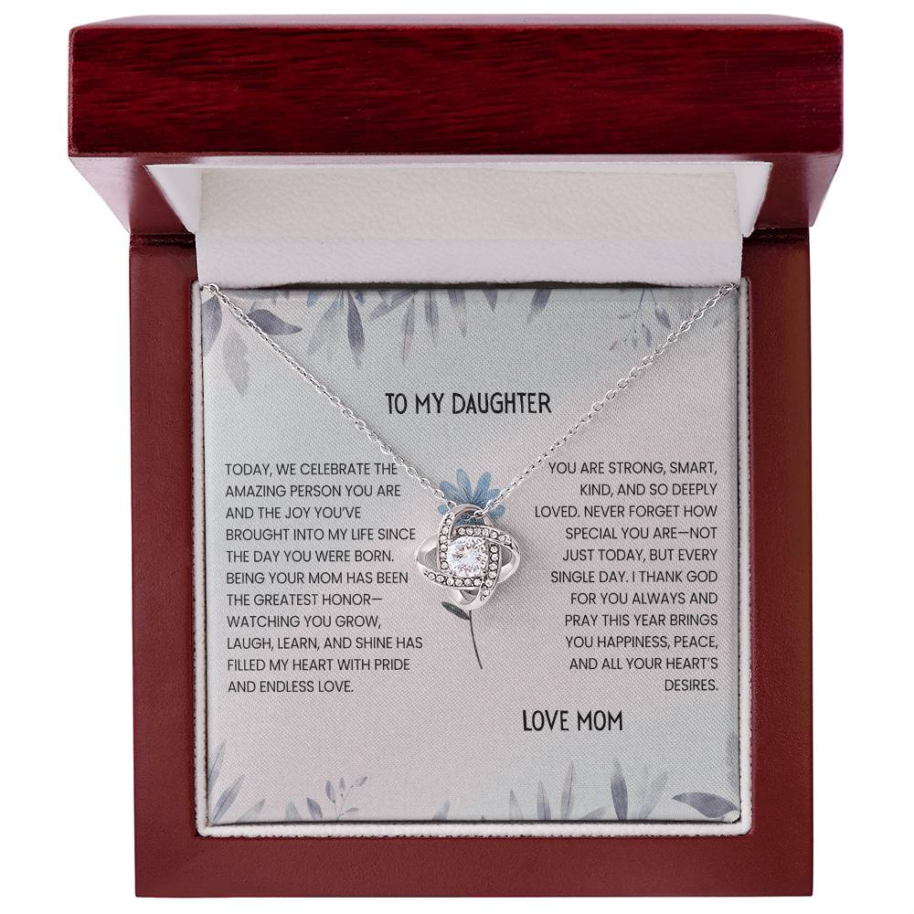 TO MY DAUGHTER - LOVE MOM - LOVE KNOT NECKLACE GIFT SET