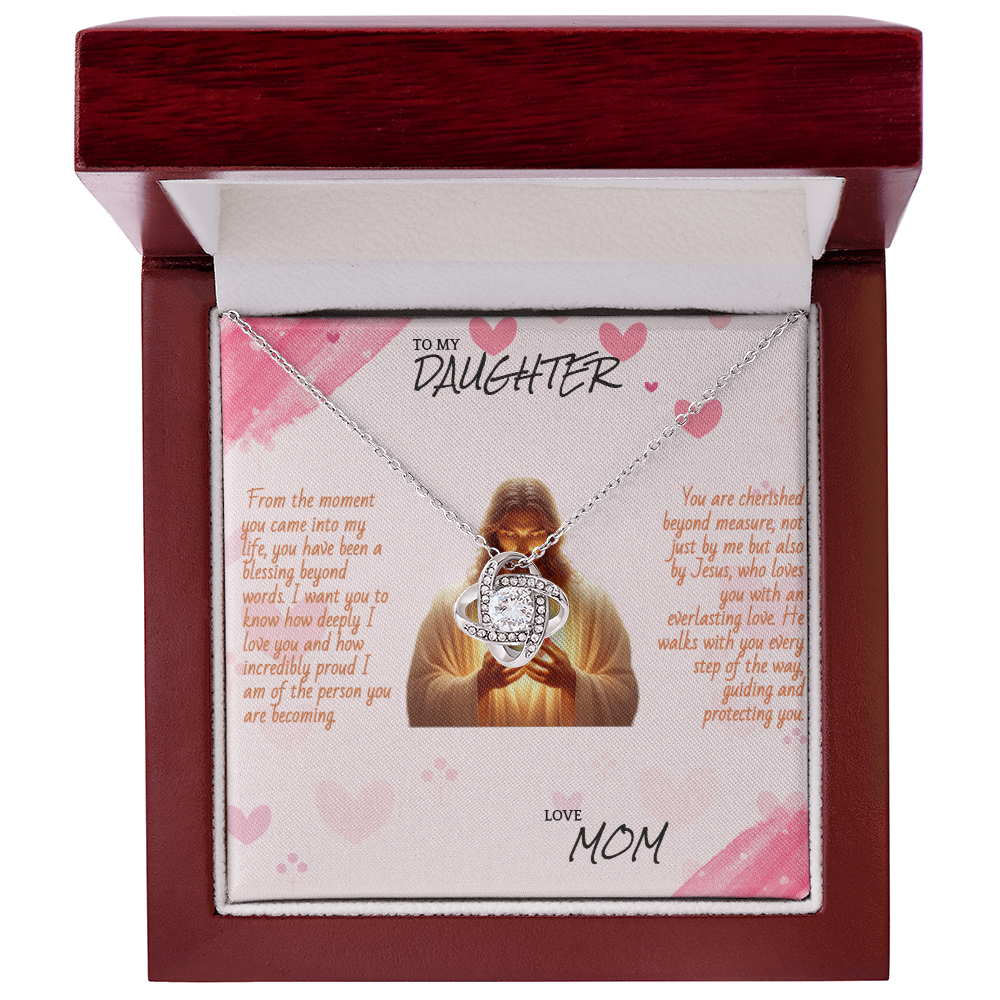 TO MY DAUGHTER - LOVE MOM - LOVE KNOT NECKLACE