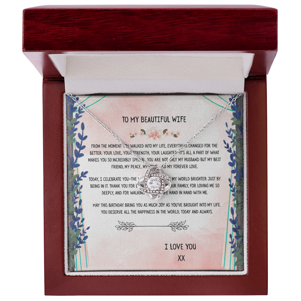 TO MY BEAUTIFUL WIFE - HAPPY BIRTHDAY - LOVE KNOT NECKLACE GIFT SET