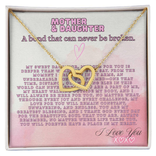 TO MY DAUGHTER - LOVE MOM - INTERLOCKING HEART NECKLACE GIFT SET