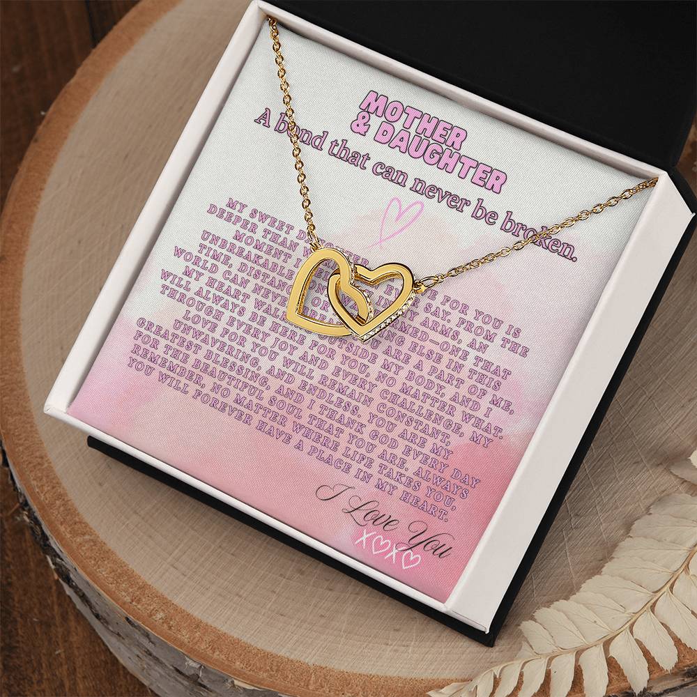 TO MY DAUGHTER - LOVE MOM - INTERLOCKING HEART NECKLACE GIFT SET