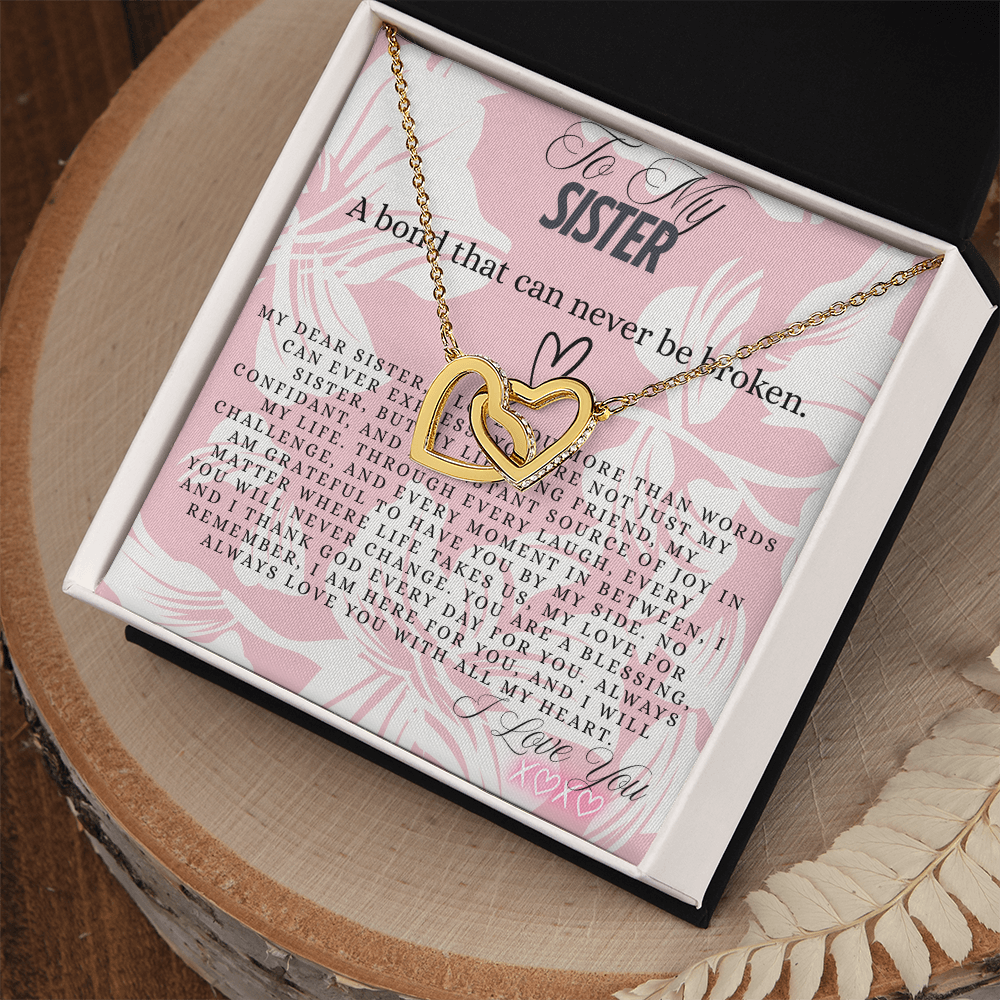 TO MY SISTER - I LOVE YOU - INTERLOCKING HEARTS NECKLACE GIFT SET