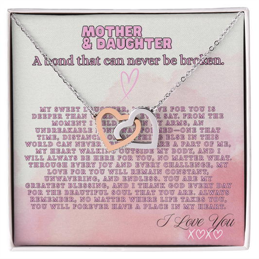 TO MY DAUGHTER - LOVE MOM - INTERLOCKING HEART NECKLACE GIFT SET