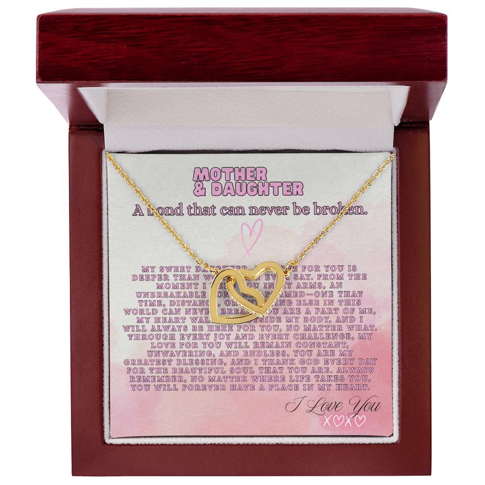 TO MY DAUGHTER - LOVE MOM - INTERLOCKING HEART NECKLACE GIFT SET