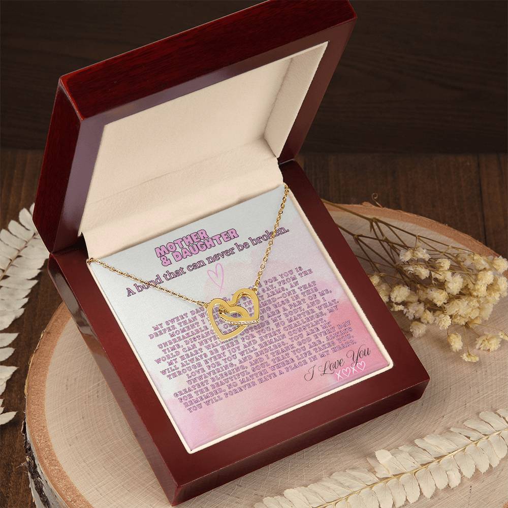 TO MY DAUGHTER - LOVE MOM - INTERLOCKING HEART NECKLACE GIFT SET