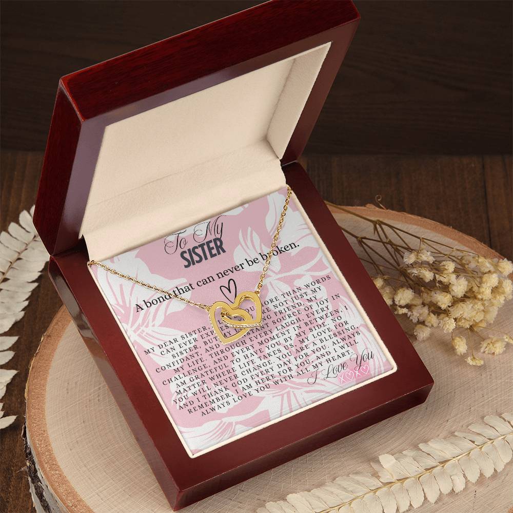 TO MY SISTER - I LOVE YOU - INTERLOCKING HEARTS NECKLACE GIFT SET
