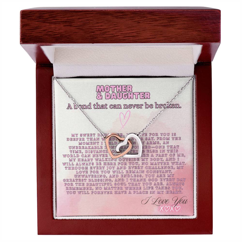 TO MY DAUGHTER - LOVE MOM - INTERLOCKING HEART NECKLACE GIFT SET