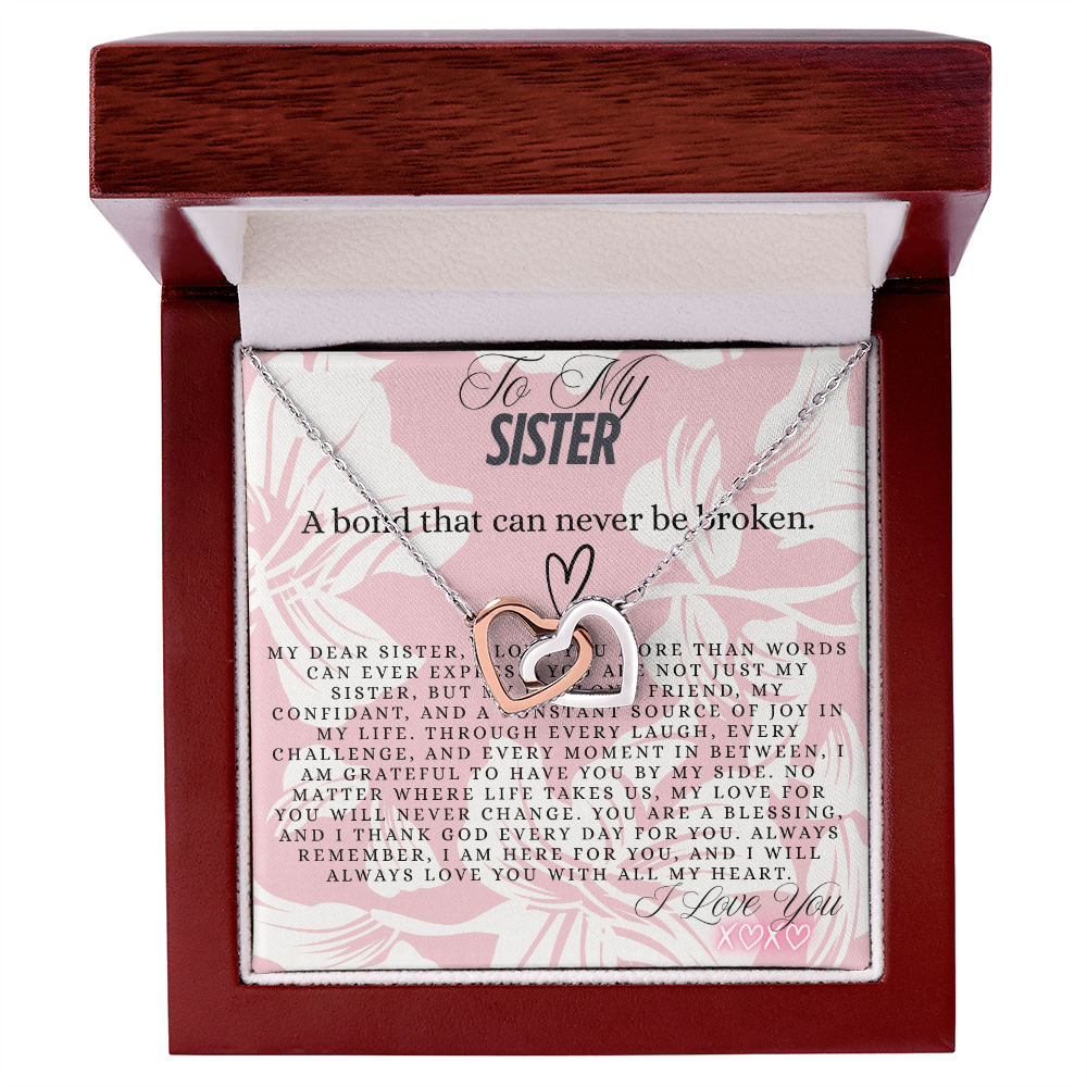 TO MY SISTER - I LOVE YOU - INTERLOCKING HEARTS NECKLACE GIFT SET