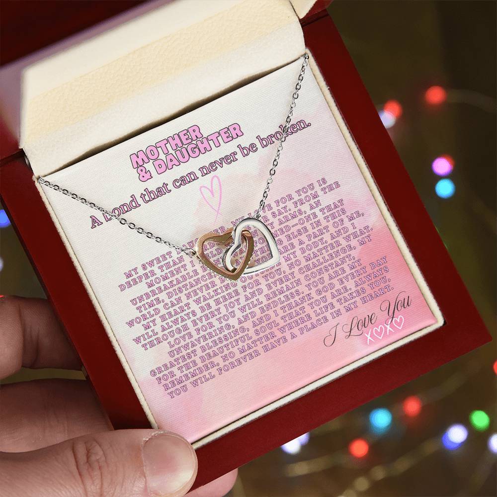 TO MY DAUGHTER - LOVE MOM - INTERLOCKING HEART NECKLACE GIFT SET