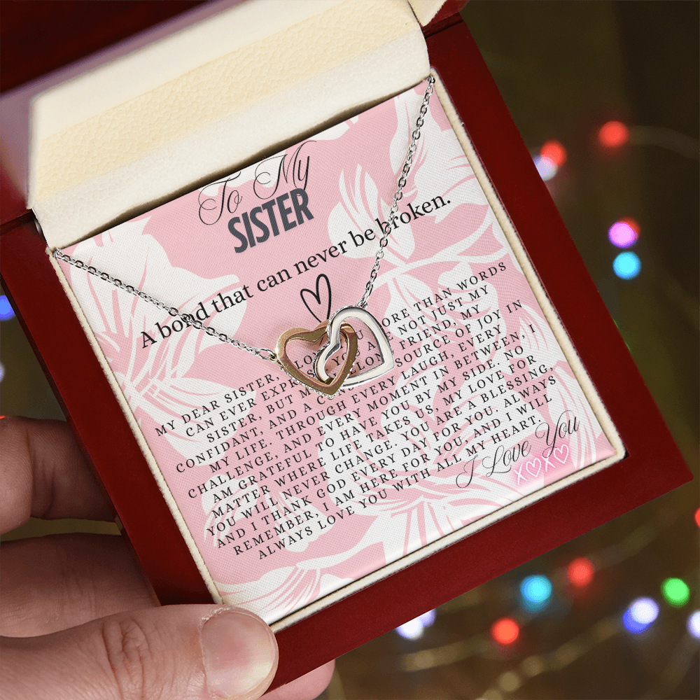 TO MY SISTER - I LOVE YOU - INTERLOCKING HEARTS NECKLACE GIFT SET
