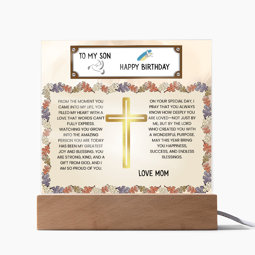 TO MY SON - HAPPY BIRTHDAY - LOVE MOM - ACRYLLIC LED GIFT