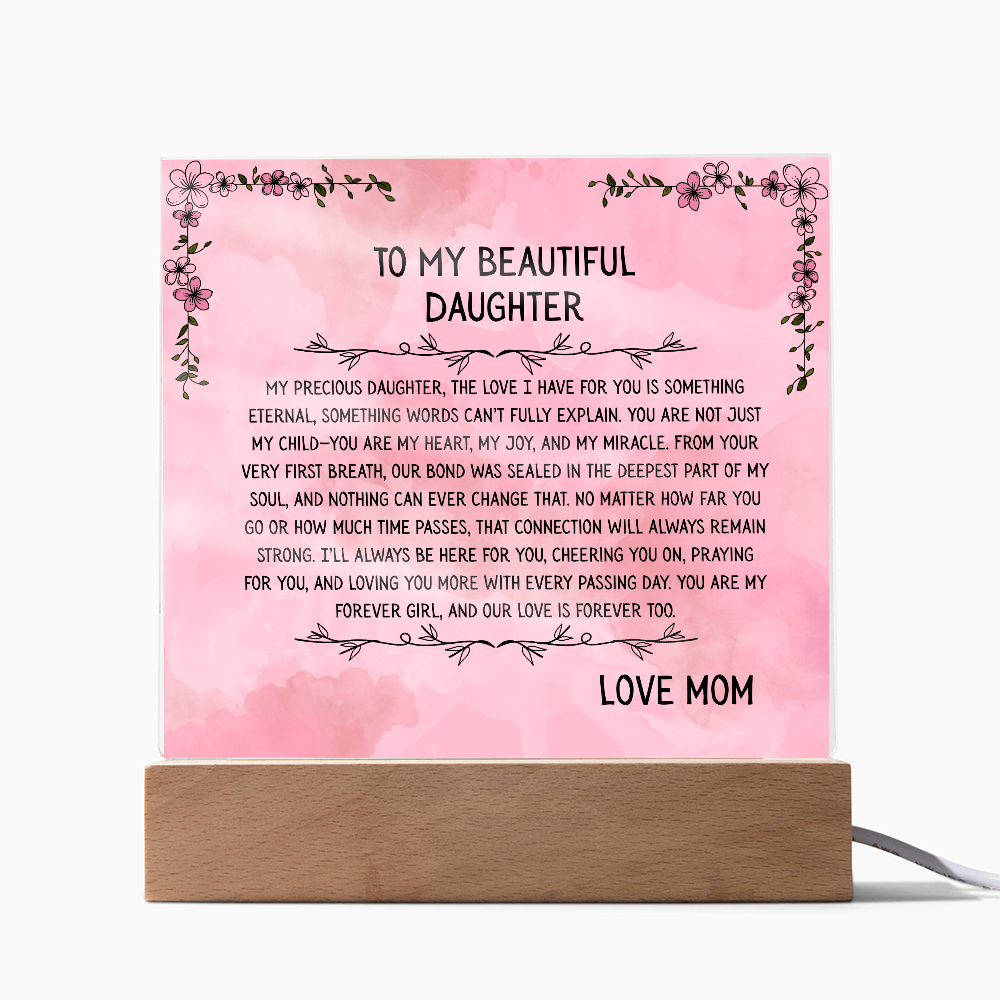TO MY BEAUTIFUL DAUGHTER - LOVE MOM - ACRYLLIC LED GIFT