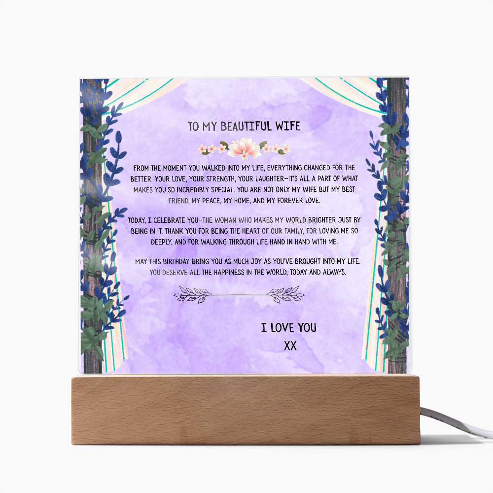 TO MY BEAUTIFUL WIFE - I LOVE YOU - ACRYLLIC LED GIFT
